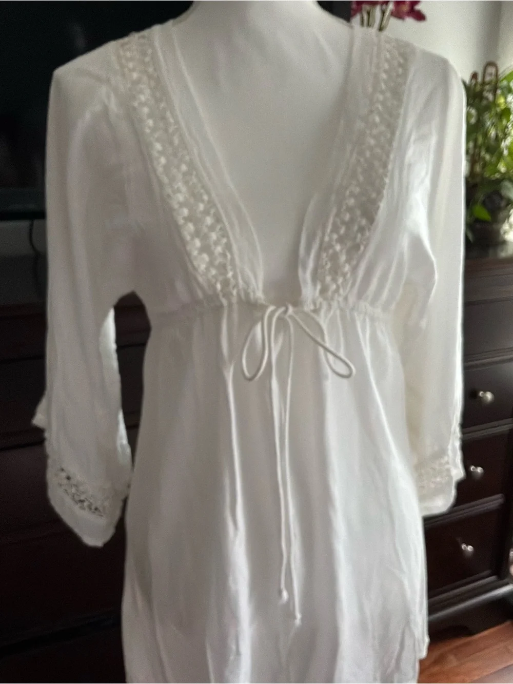 White Lace-Trim Beach Pool Swim Coverup - Picture 2 of 10